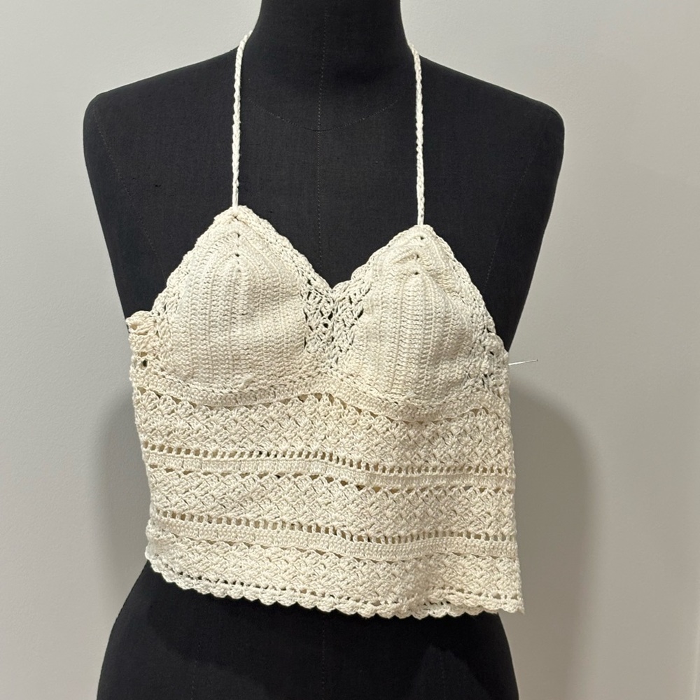 Crochet Halter Top in Cream